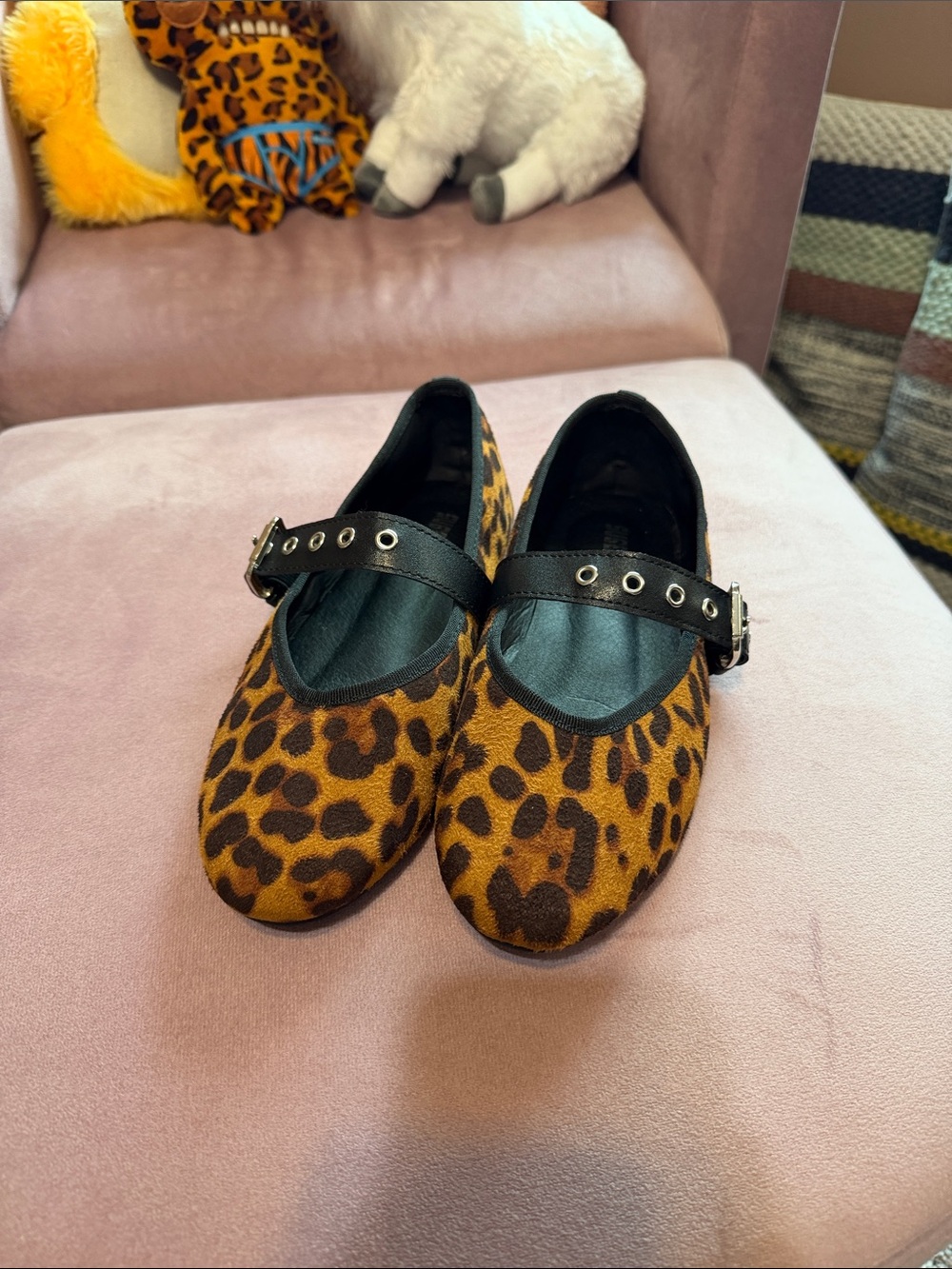 Leopard Print Mary Jane Flats - Brown & Black
